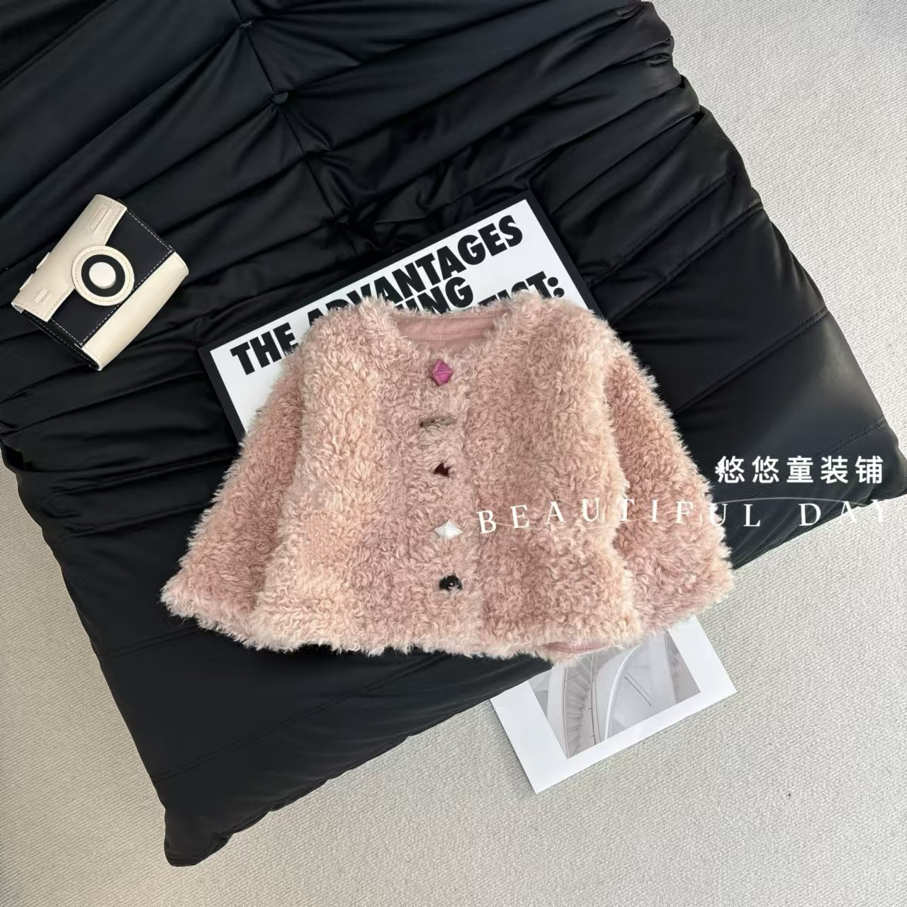 【现货】冬季女童加厚毛毛外套外套淑女风外套纯色冬季韩版冬季