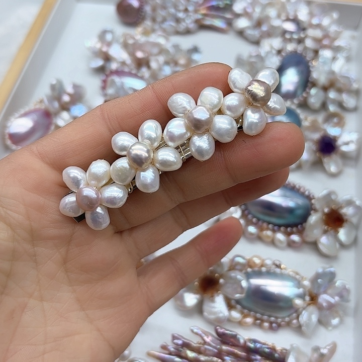 淡水珍珠发饰银S925镶嵌