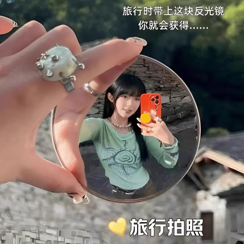 diy打卡旅行拍照小圆镜子手持拍照反光手持凸面镜广角自拍摄道具