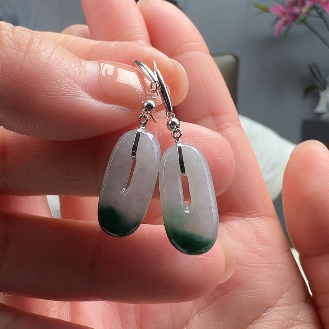 翡翠耳饰18K金镶嵌天然