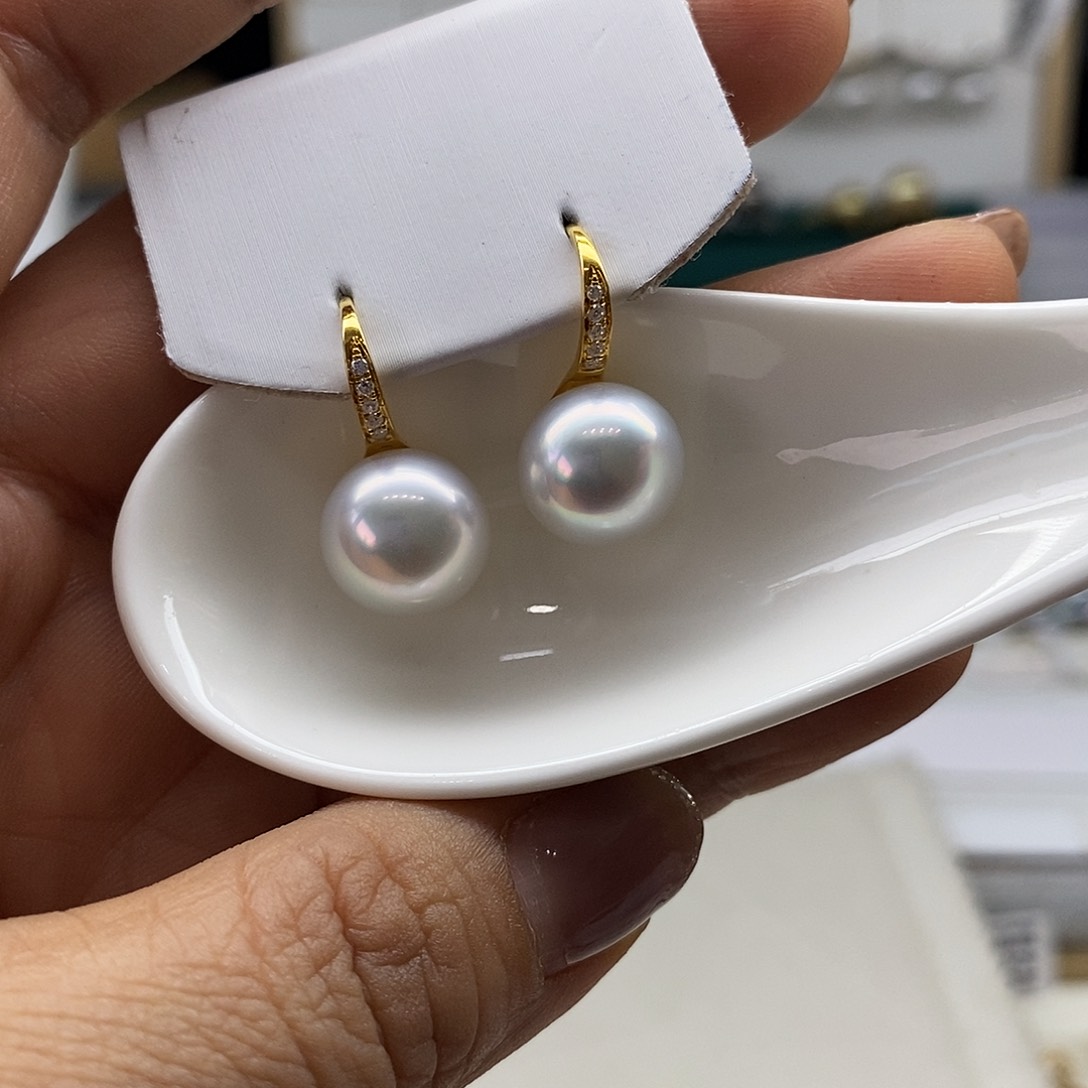 海水珍珠耳饰18K金镶嵌澳白高跟鞋11-12m m