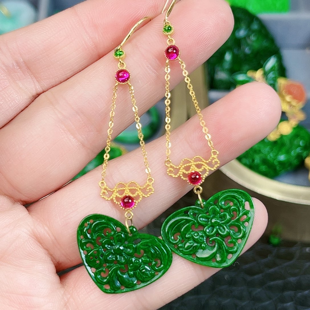 翡翠项链18K金镶嵌耳饰