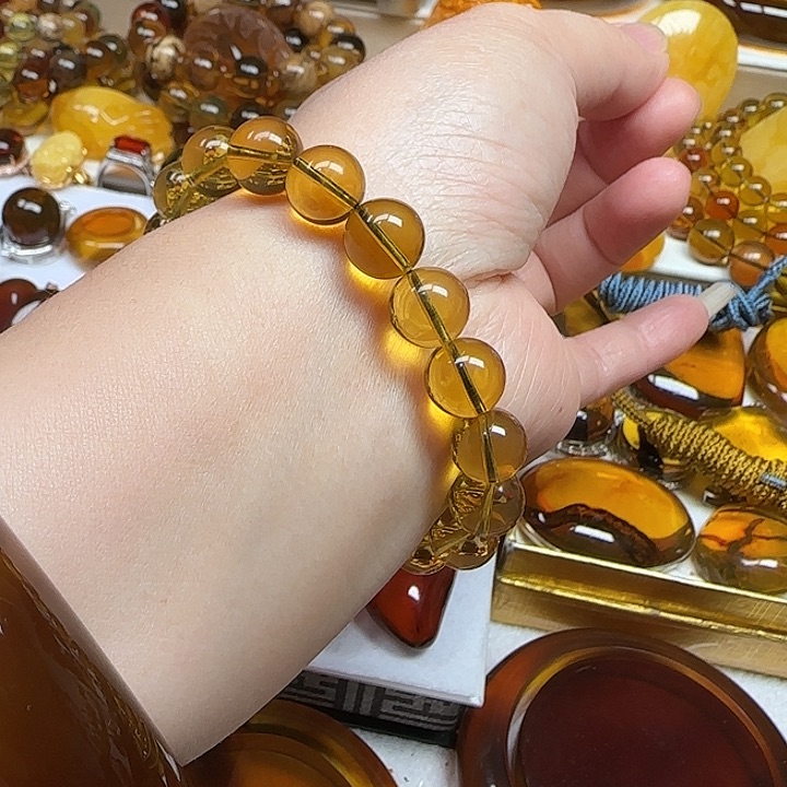 手链琥珀未镶嵌天然缅甸金蓝手串11.8克