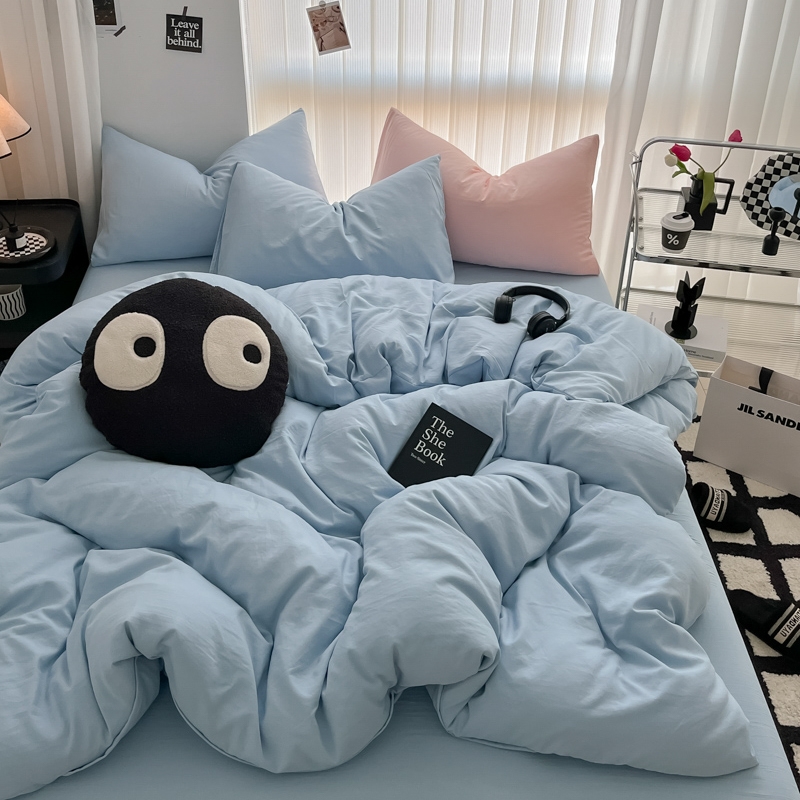 水洗棉纯色四件套超柔超软学生宿舍三件套床单简约亲肤床上四件套