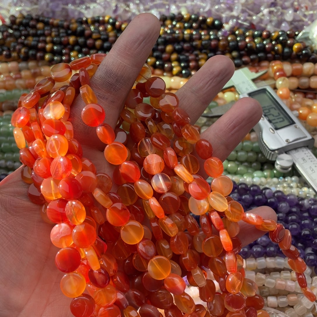 玛瑙/玉髓珠宝半成品未镶嵌一条装10mm红玛瑙圆饼