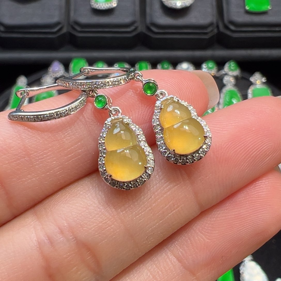 翡翠耳饰18K金镶嵌收到货48小时鉴赏期