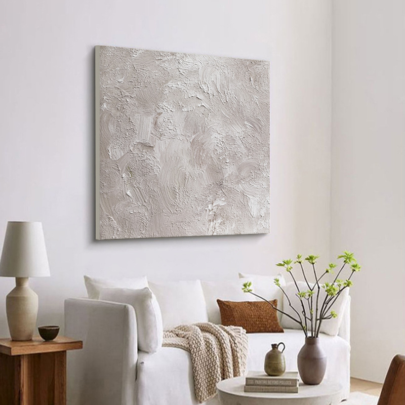 ins风纯色小清新半手绘油画无框绷画北欧简约抽象餐厅装饰画