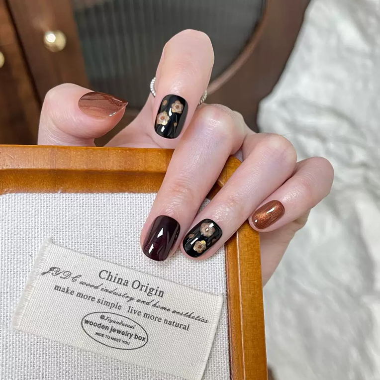 (长短可选)秋冬新品老前风显白纯手工美甲贴片穿戴甲68