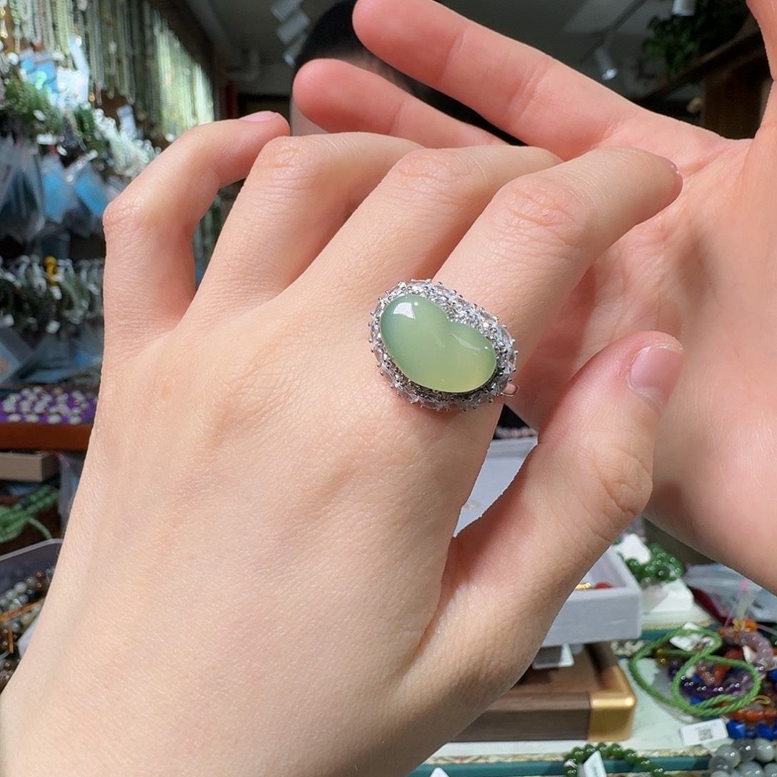 和田玉银S925镶嵌戒指