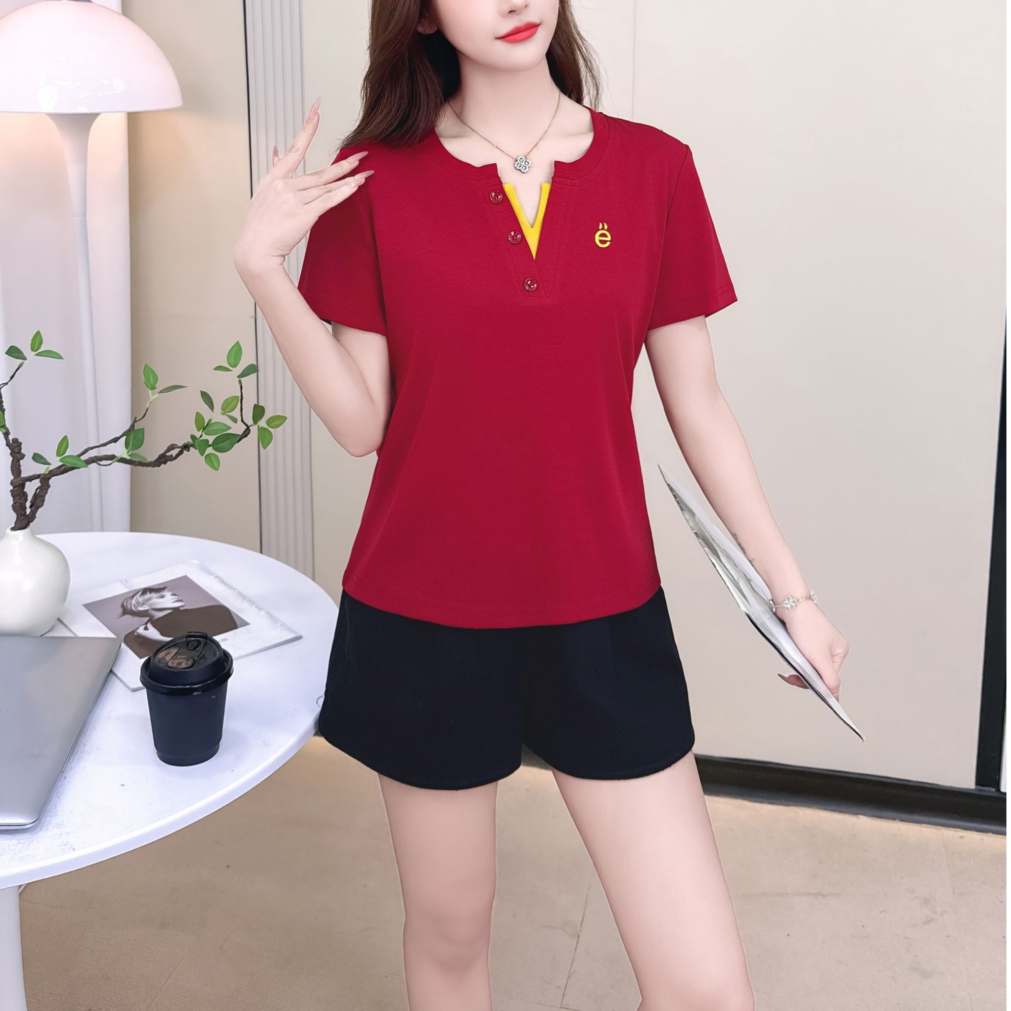 2526【衣长54】时尚短袖T恤女2025夏季新款气质百搭显瘦休闲上衣