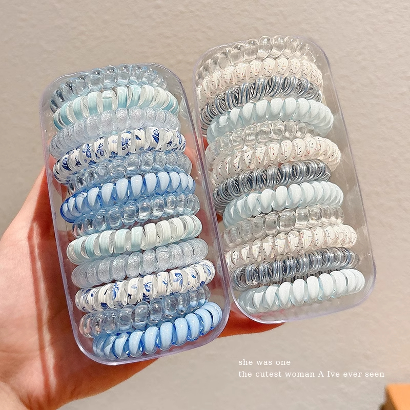 海盐蓝无痕电话线发圈2025新款头绳皮筋女扎头高弹力耐用发绳头饰