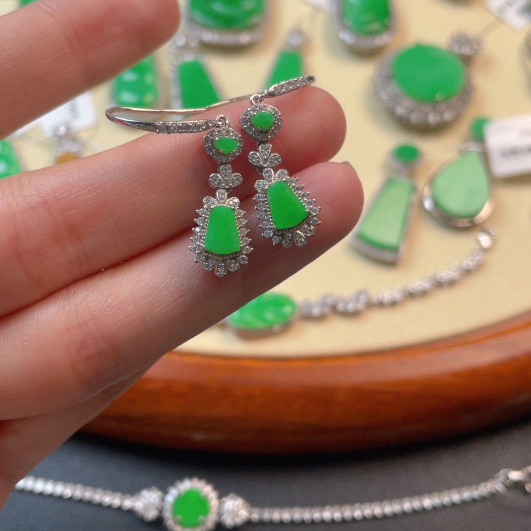 翡翠吊坠(不含链)银S925镶嵌耳坠