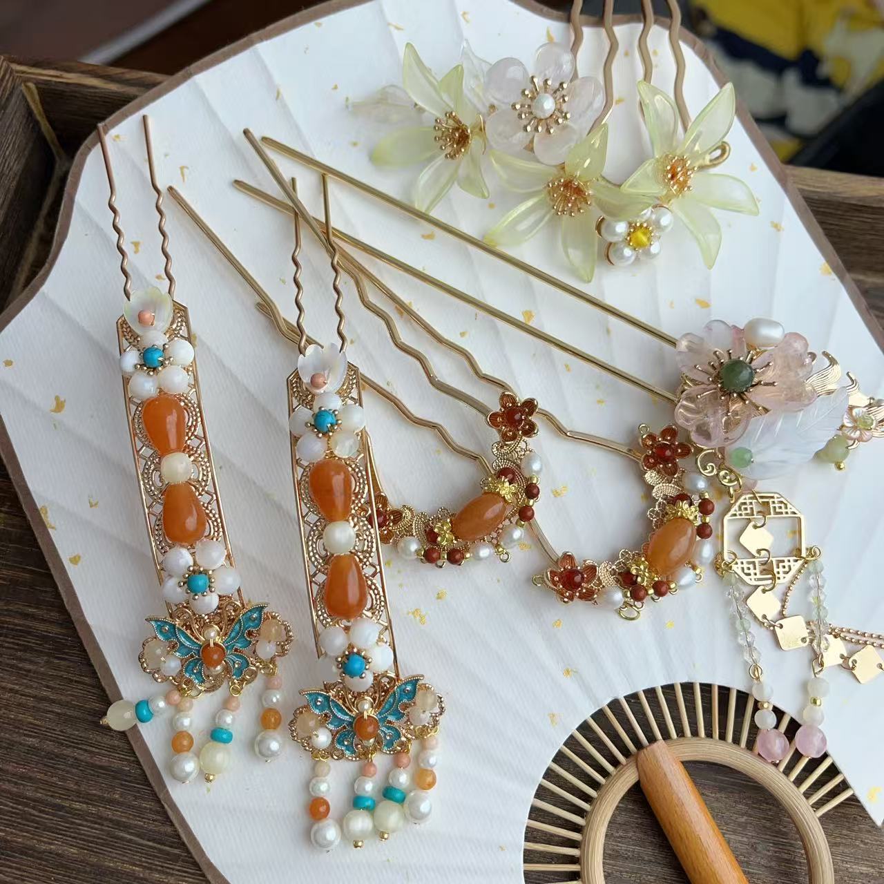 原创手工风晚林古风配饰长流苏步摇汉服新中盘发钗