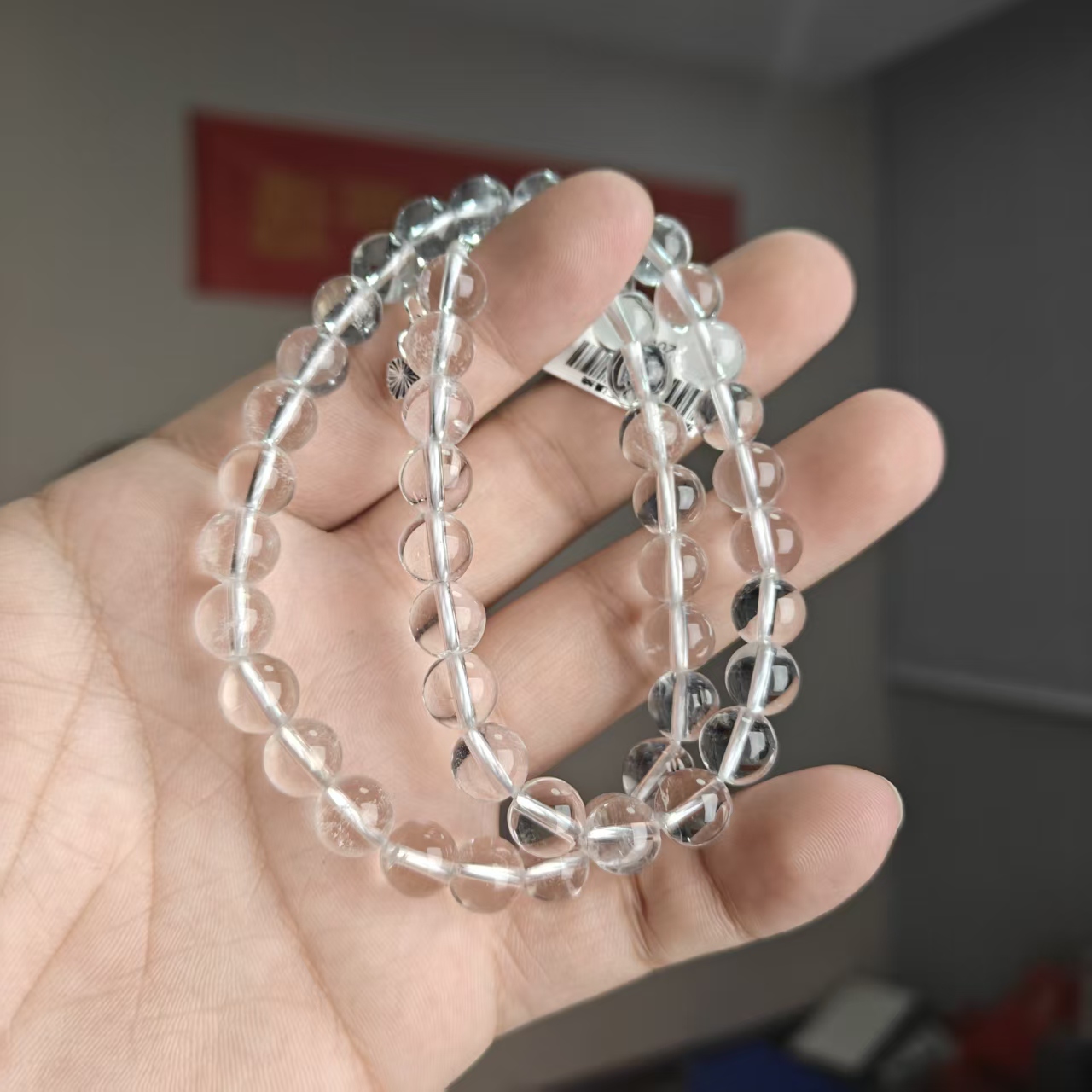 约8mm白水晶圆珠合金扣头尾链项链