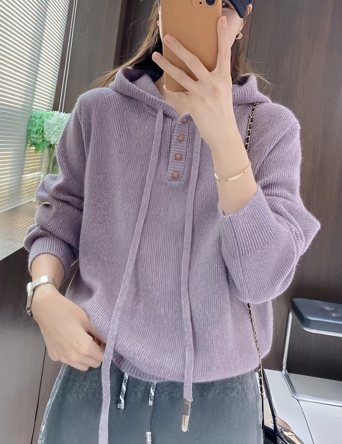 连帽半开衫~软糯时尚-新款慵懒风亲肤设计款套头针织A666