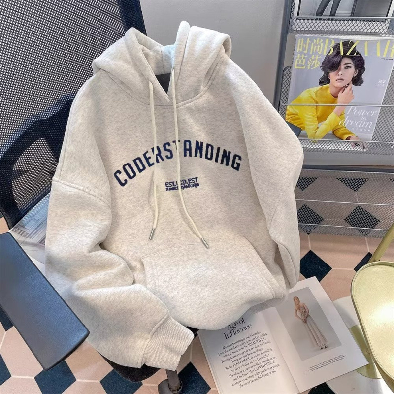 国潮牌复古美式字母连帽正肩卫衣男女秋冬情侣装宽松小众上衣外套