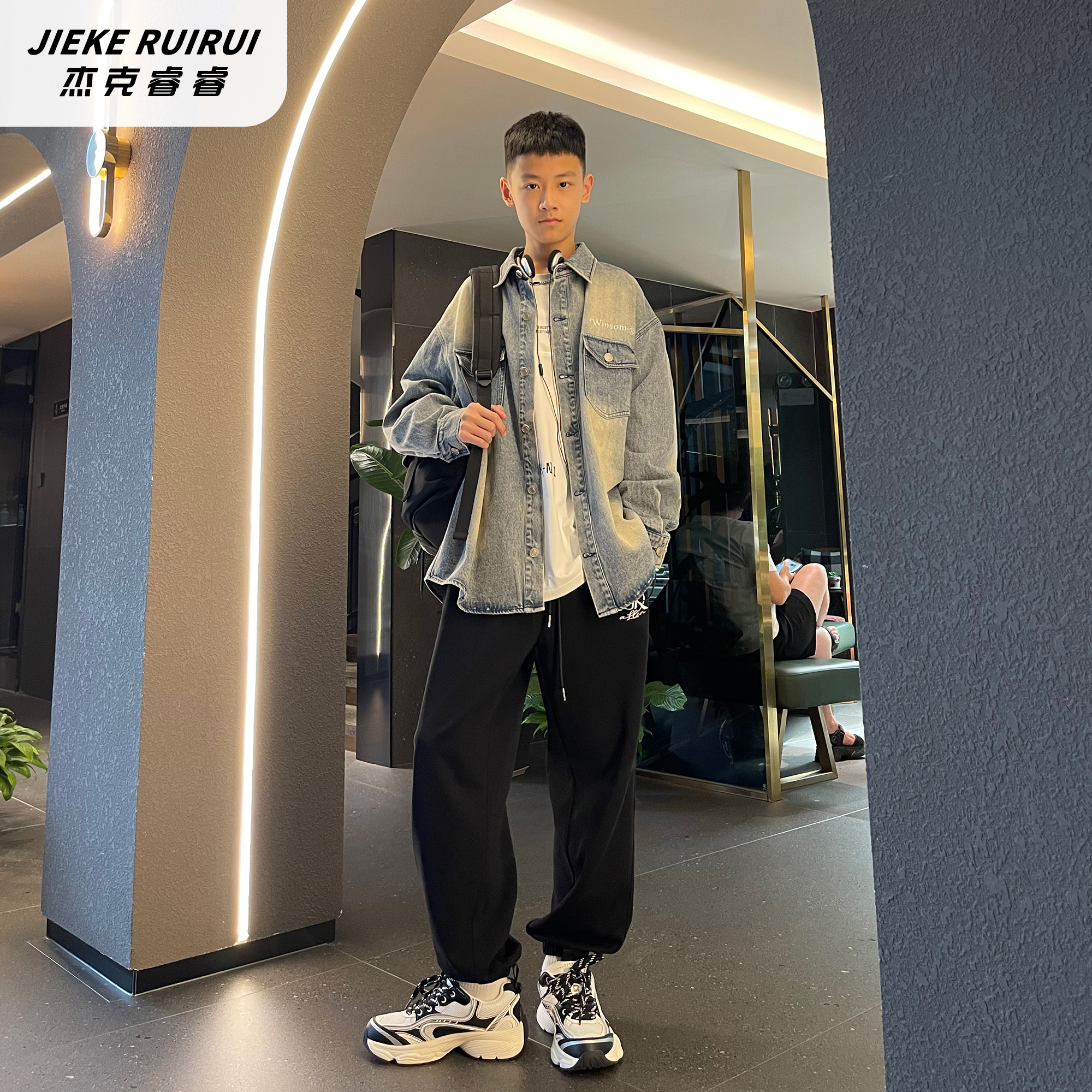 3607【睿】早秋新美式复古洗水牛仔外套大童休闲潮流牛仔衫