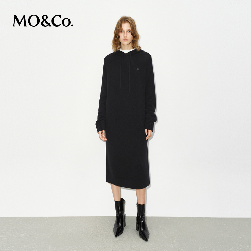 【达人专享】MOCO毛衣连衣裙冬【绵羊毛×山羊绒】连帽MBD4DRST05