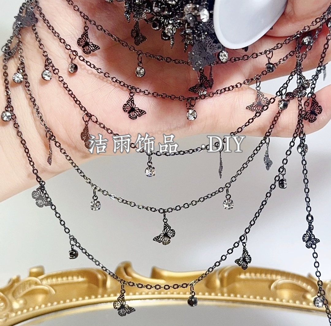  (洁雨饰品DIY)  L00248 ‘黑蝶’水钻小灵蝶链条高保色DIY