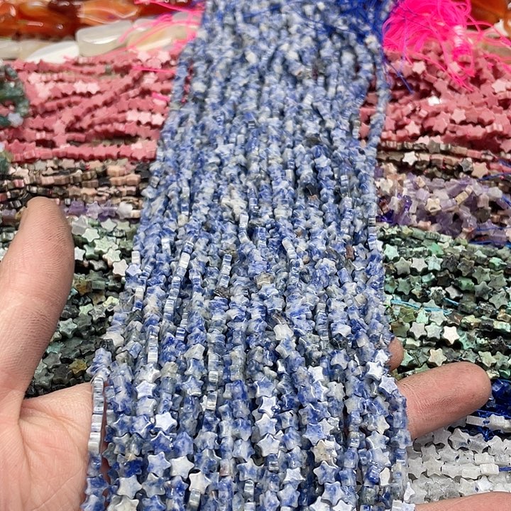 玛瑙/玉髓珠宝半成品未镶嵌一条6mm蓝纹石星星