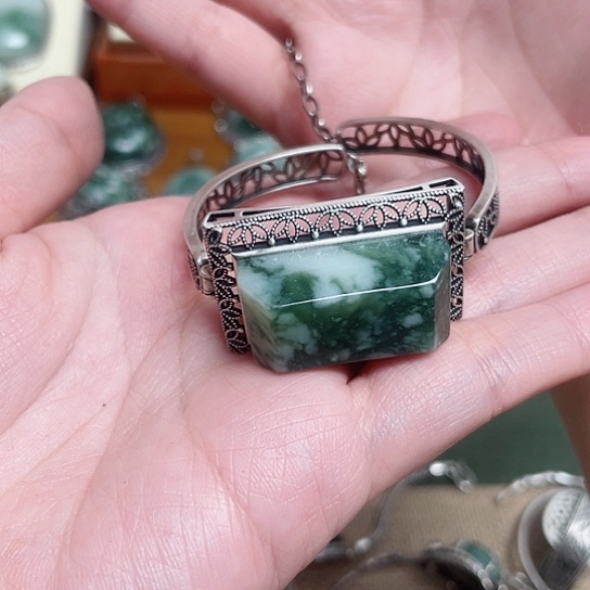 透闪石-蛇纹石玉手牌银S925镶嵌～*霖