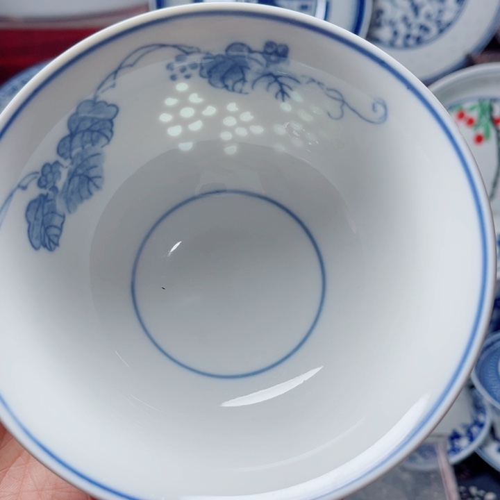 青花玲珑5寸饭碗葡萄