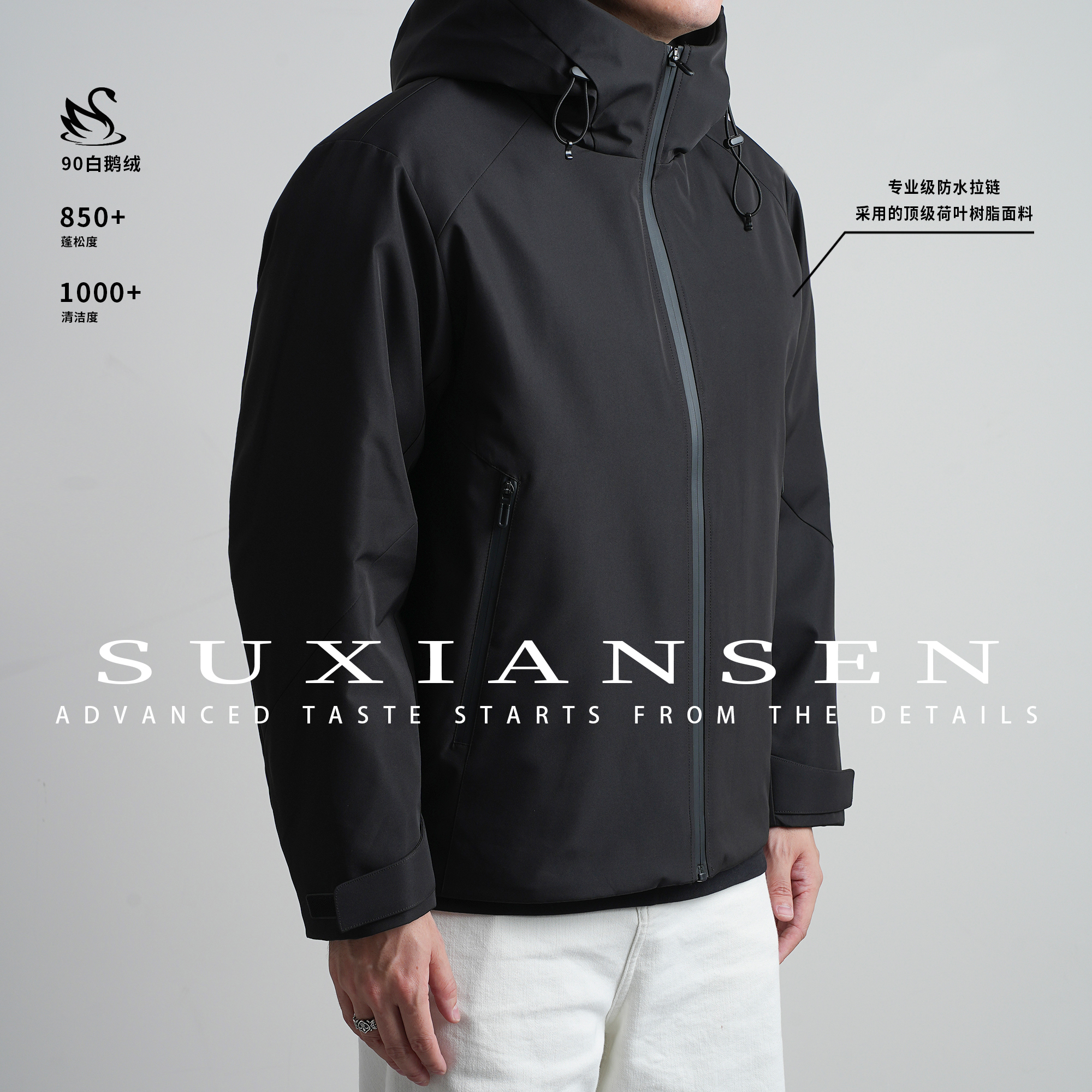 【大头叔叔】冬季新三防90白鹅绒连帽户外软壳冲锋鹅绒服DDEA722