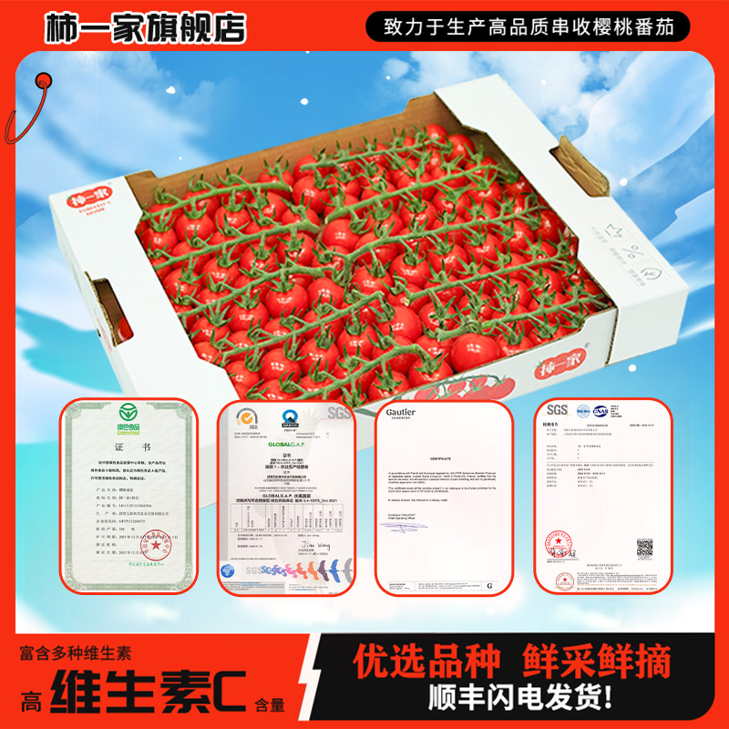 【柿一家】串收小番茄优质嫩爽美味免洗1.5kg整箱露营烧烤西红柿