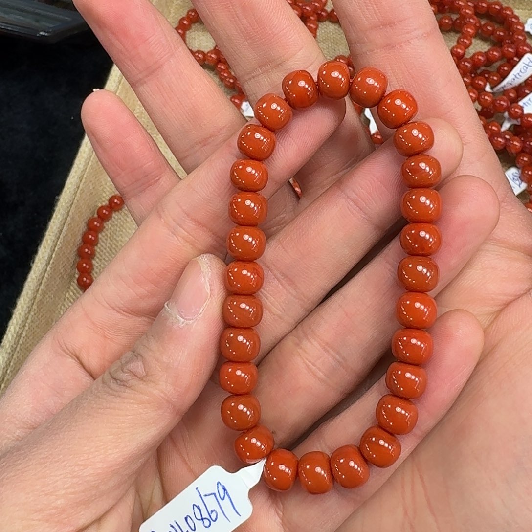 南红玛瑙手链未镶嵌原矿南红手串8mm纯色瓦西柿子红