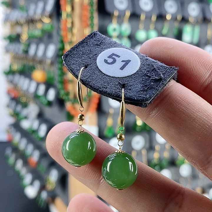 和田玉耳饰18K金镶嵌