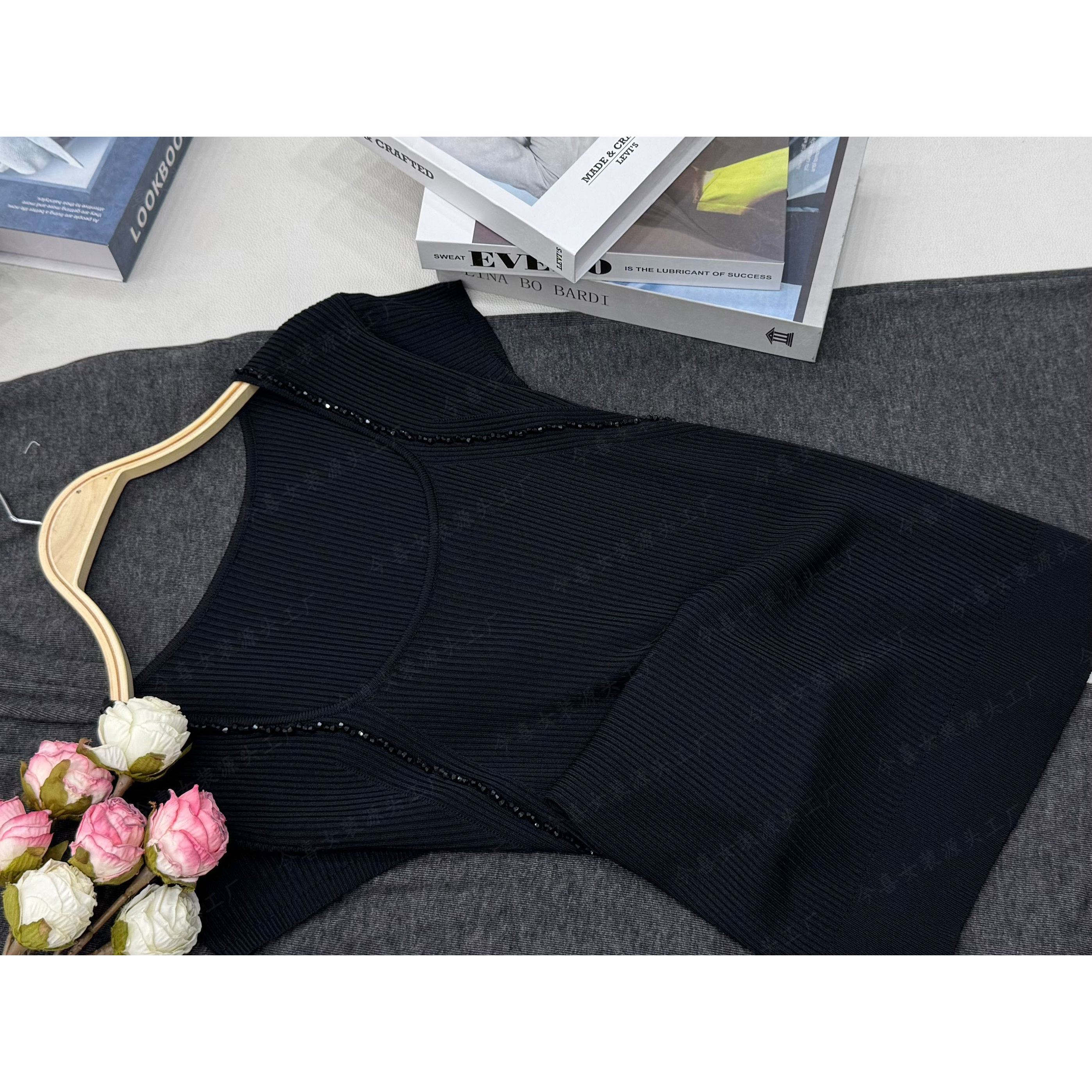 【黑色串珠套头】夏季新款时尚短袖纯色针织衫QC2903