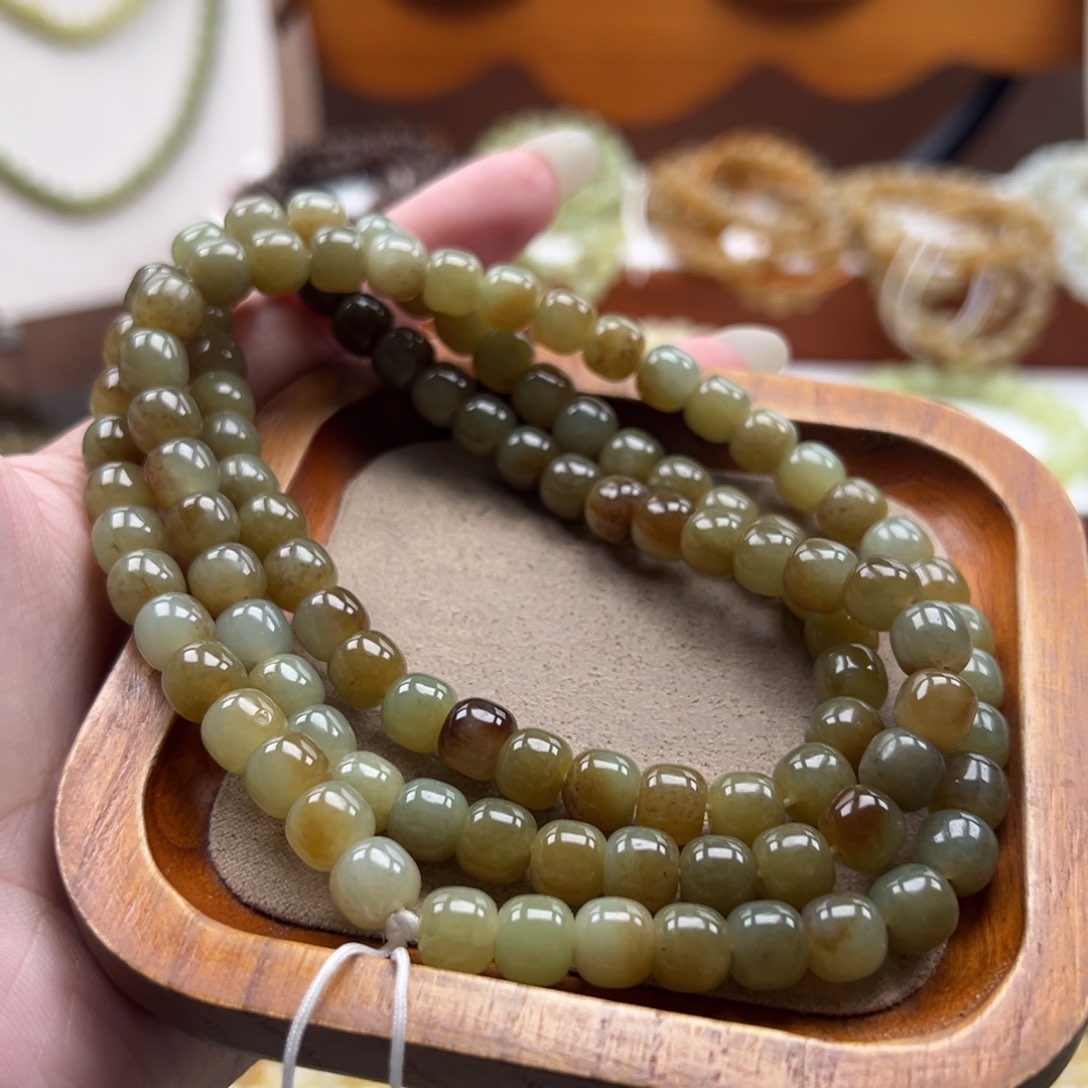 毛衣链未镶嵌和田玉珠串7*8mm
