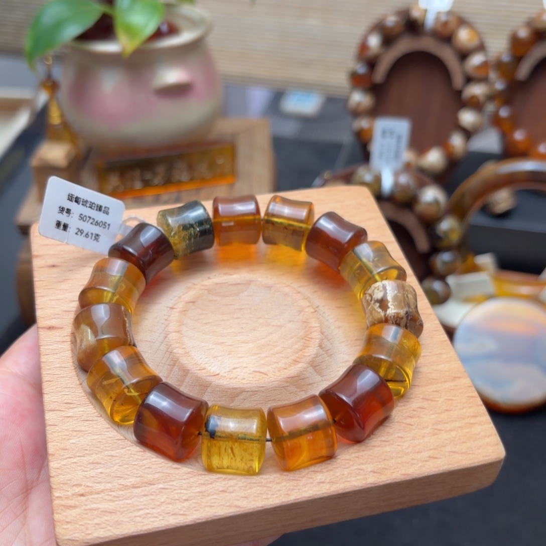 琥珀未镶嵌珠宝奇石14mm多宝竹节珠