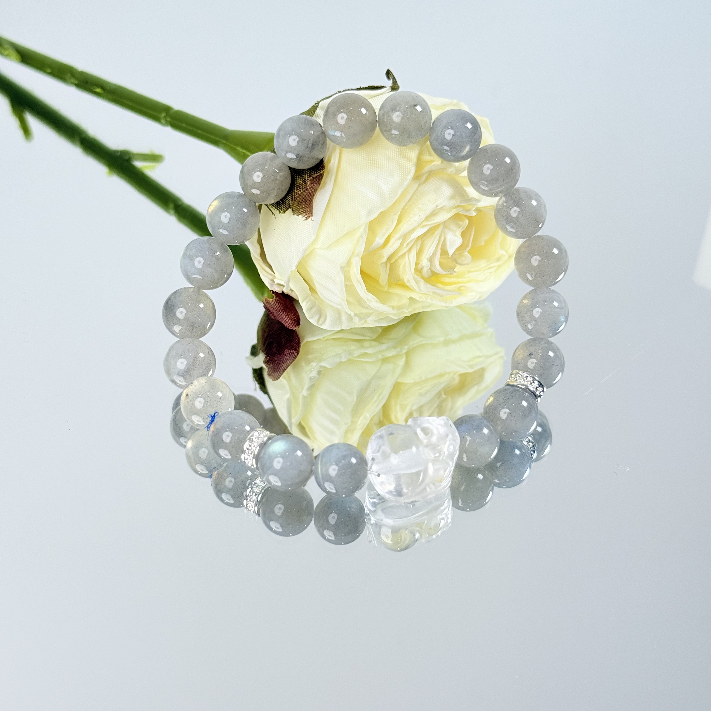 【1584 月光钱钱】白水晶灰月光手串8mm面小仙多样性发其一Z