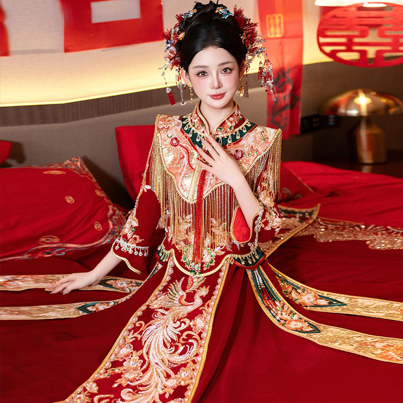 重工汉服新娘服2025新款中式结婚嫁衣高端凤冠霞帔大码秀禾服婚服