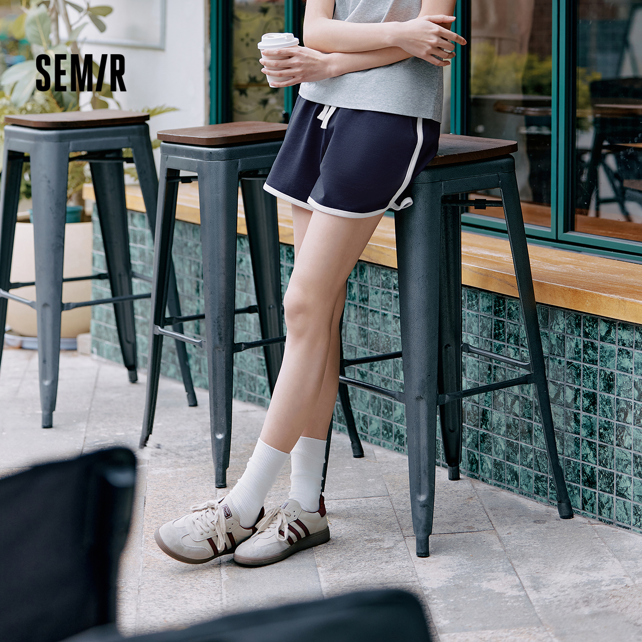 森马家居服女轻运动风短裤夏季宽松睡裤外穿裤子窄腰时尚复古撞色