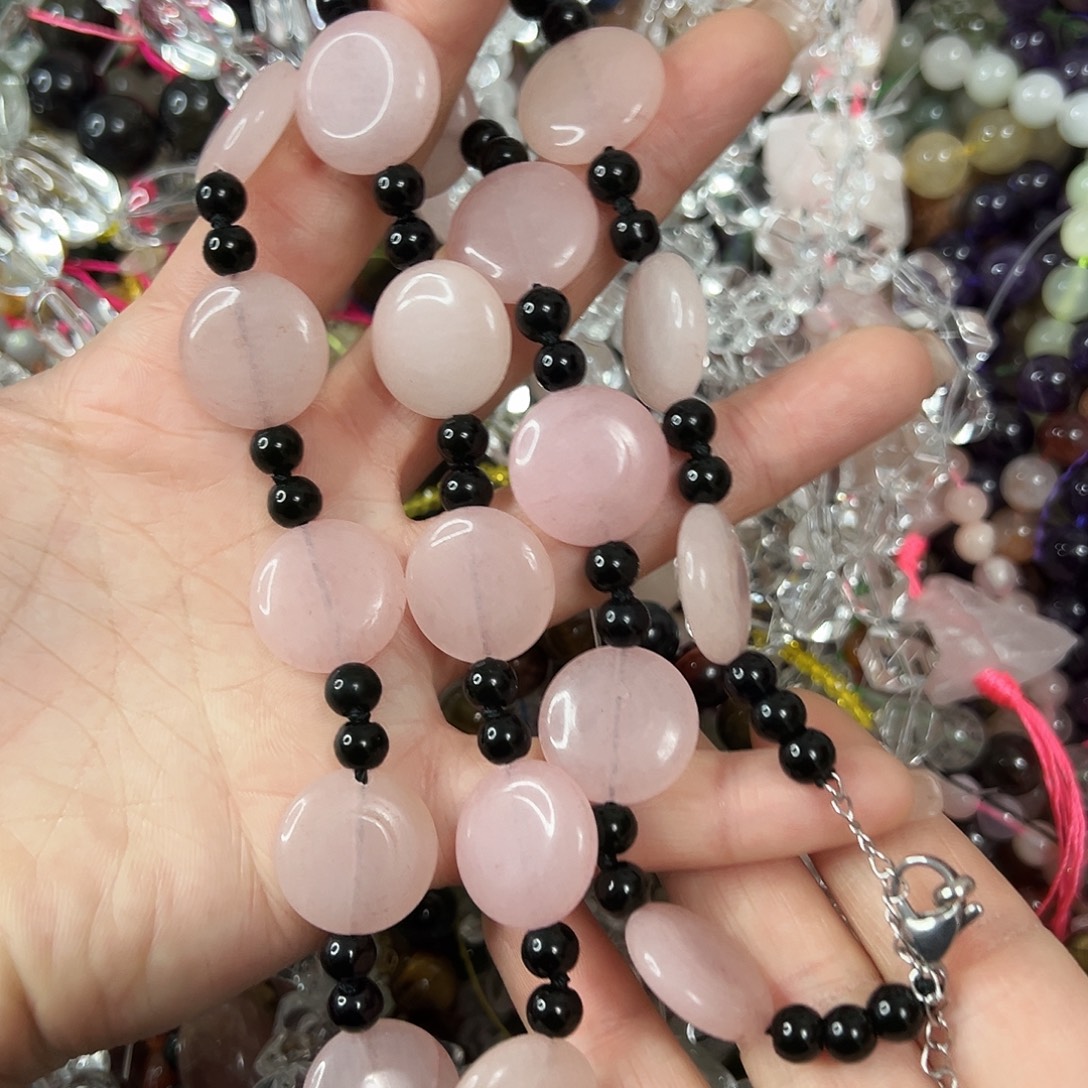 玛瑙/玉髓未镶嵌珠宝半成品，粉水晶项链成品一条