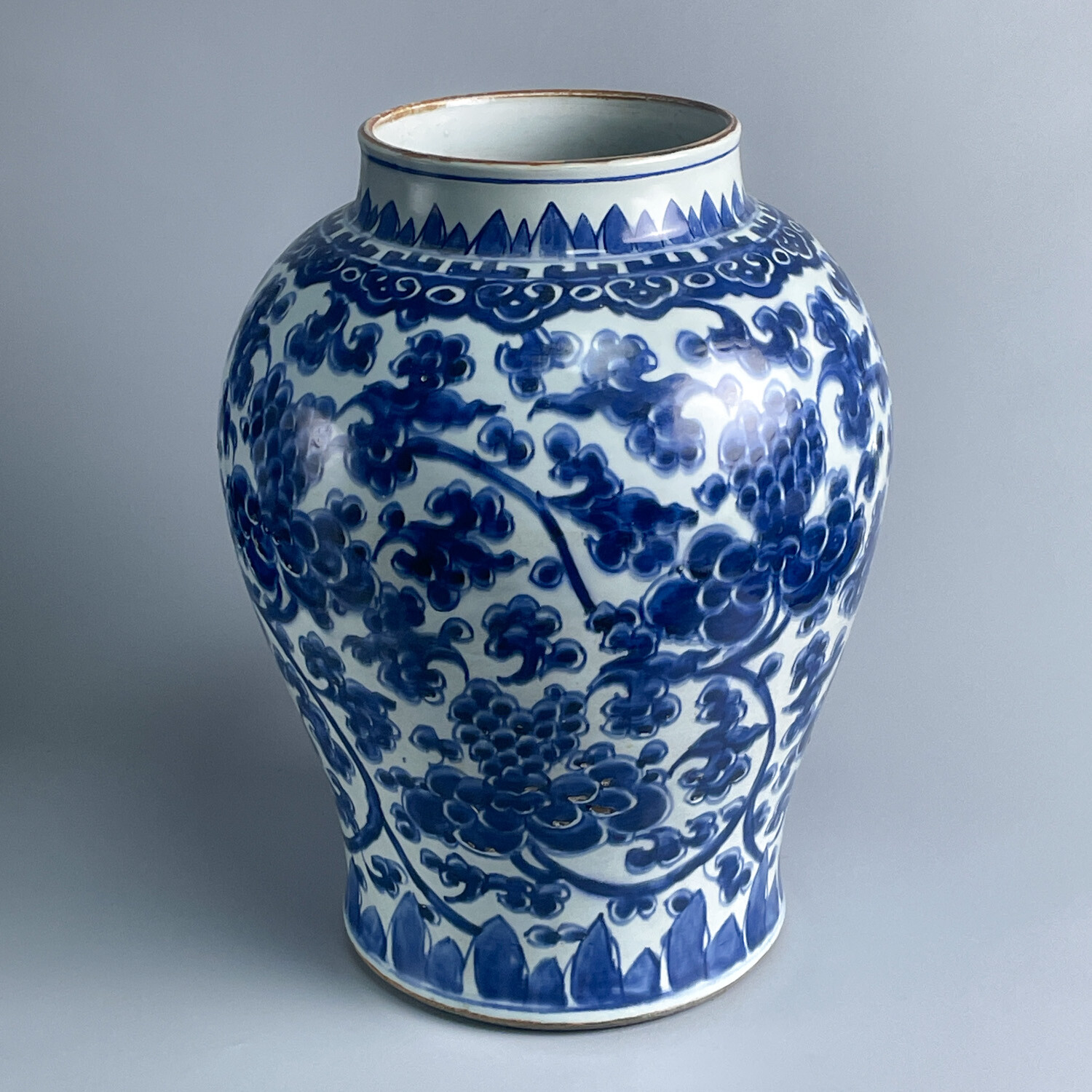 瓷器/古董清康熙 青花缠枝花卉纹大将军罐M25DV001269收藏/绣花张