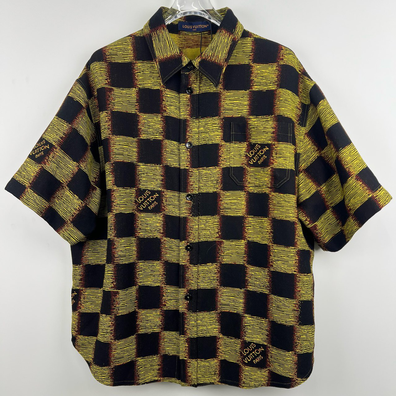 99新 LouisVuitton/路易威登 棋盘格Logo印花短袖衬衫/尺码L/7307