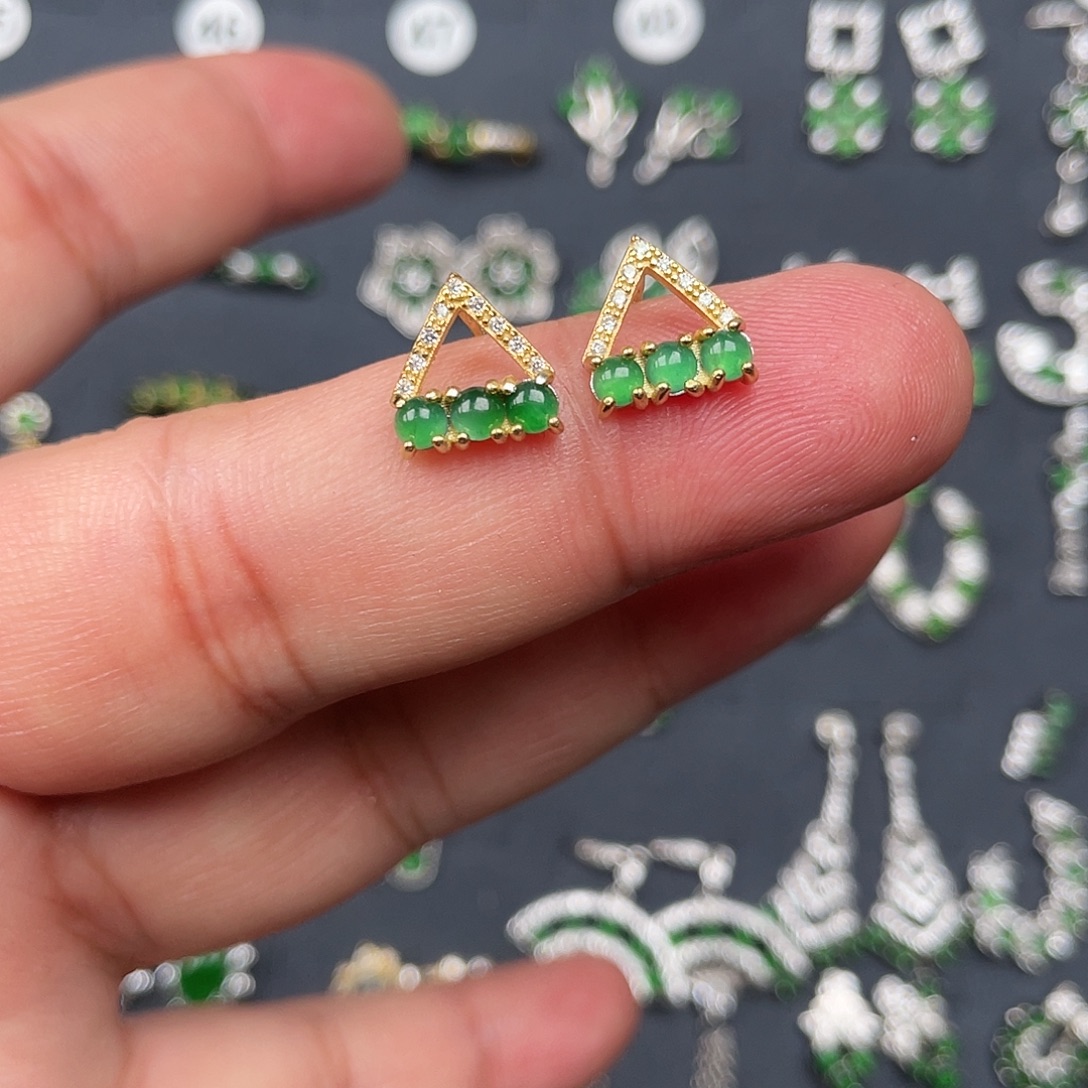 翡翠银S925镶嵌耳饰