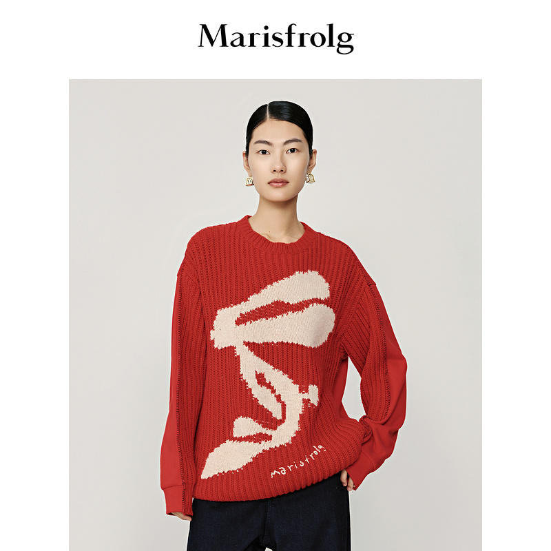 Marisfro/玛丝菲尔玛丝菲尔红色印花针织衫A1CX4879M