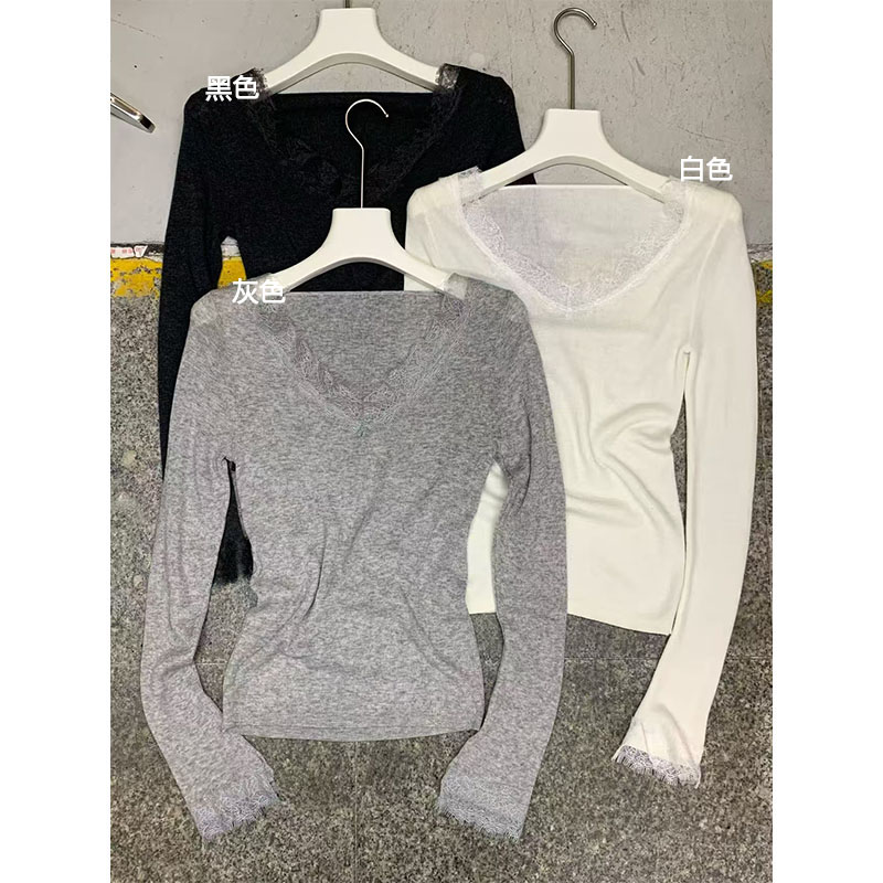 喜糖（1xt2101#）审美偏爱 蕾丝花边拼接内搭显瘦打底毛针织衫12-4