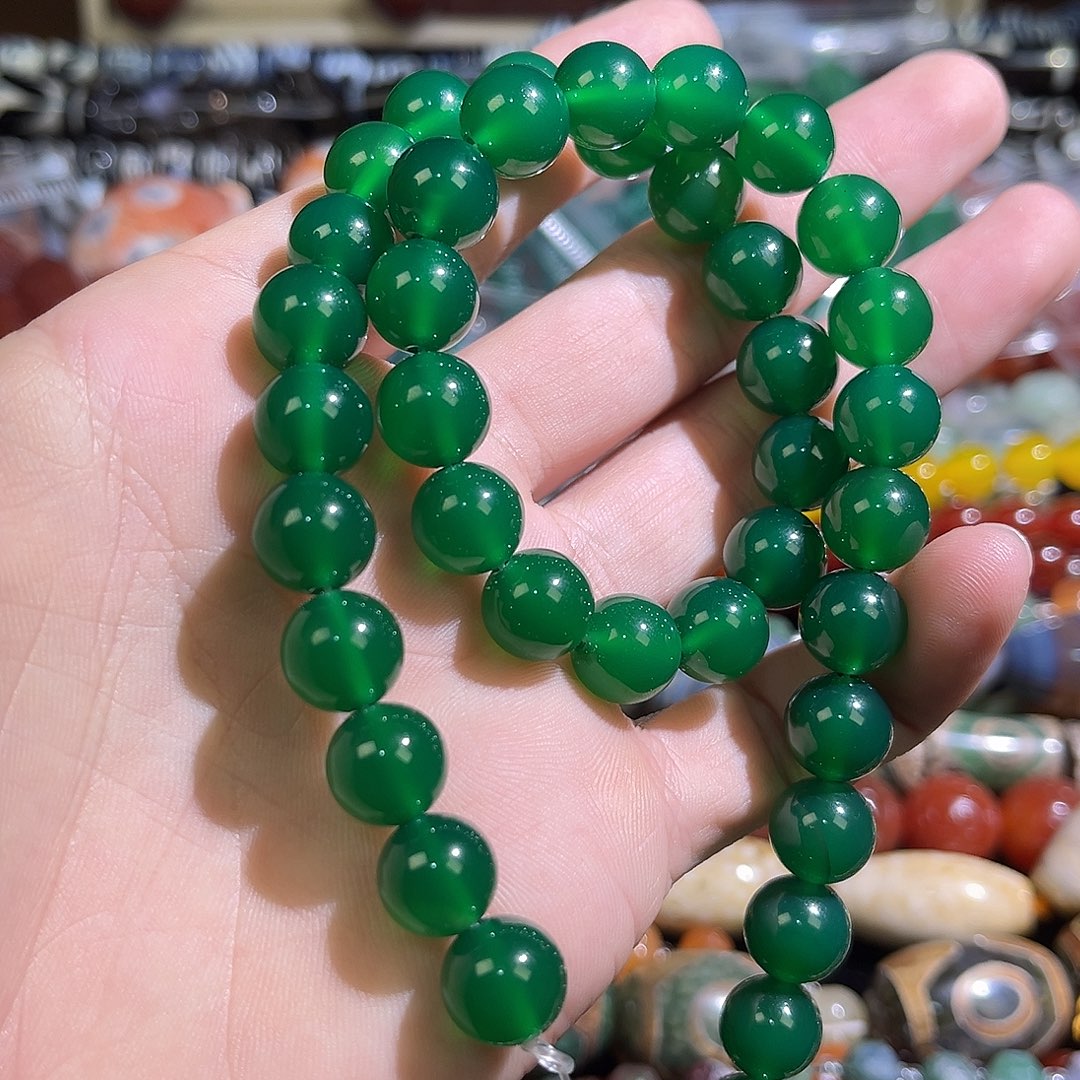 玛瑙/玉髓未镶嵌珠宝半成品翡翠绿玛瑙卡10mm