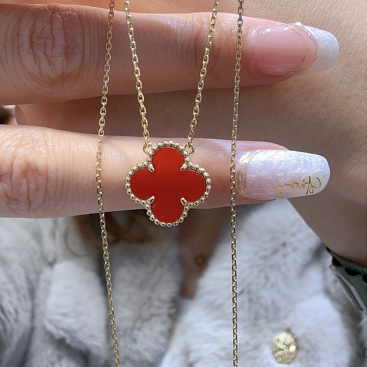 玛瑙/玉髓项链18K金镶嵌15mm草