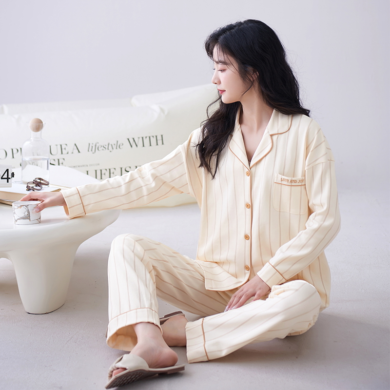 女士纯棉秋季2025新款秋冬休闲简约舒适长袖全棉家居服睡衣两件套
