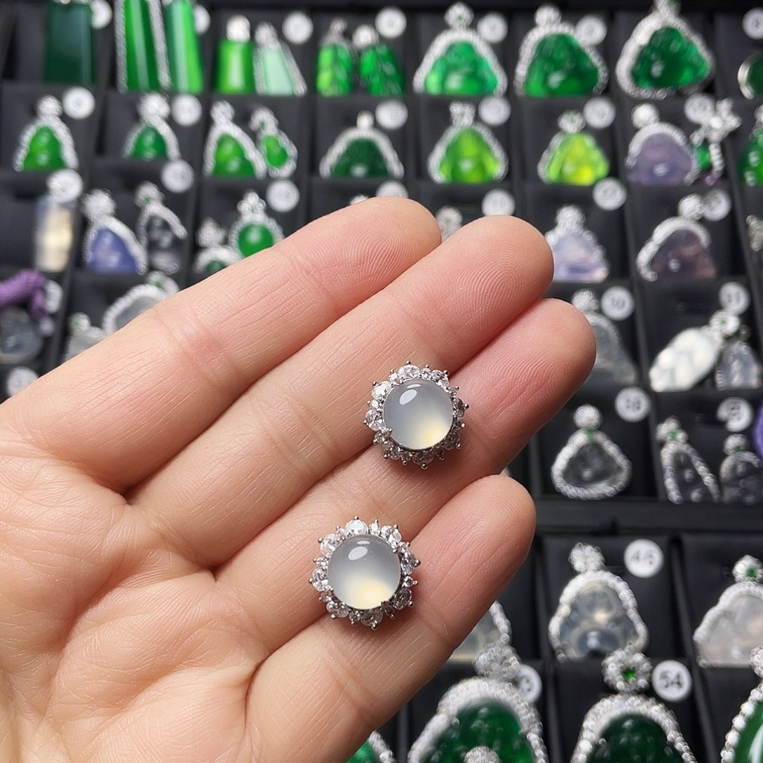 玛瑙/玉髓合金耳钉