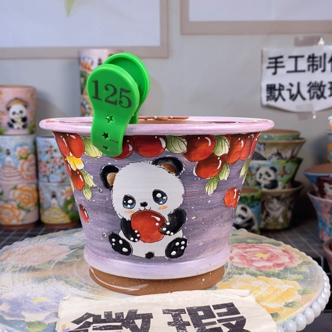 紫砂花盆红陶手绘花盆