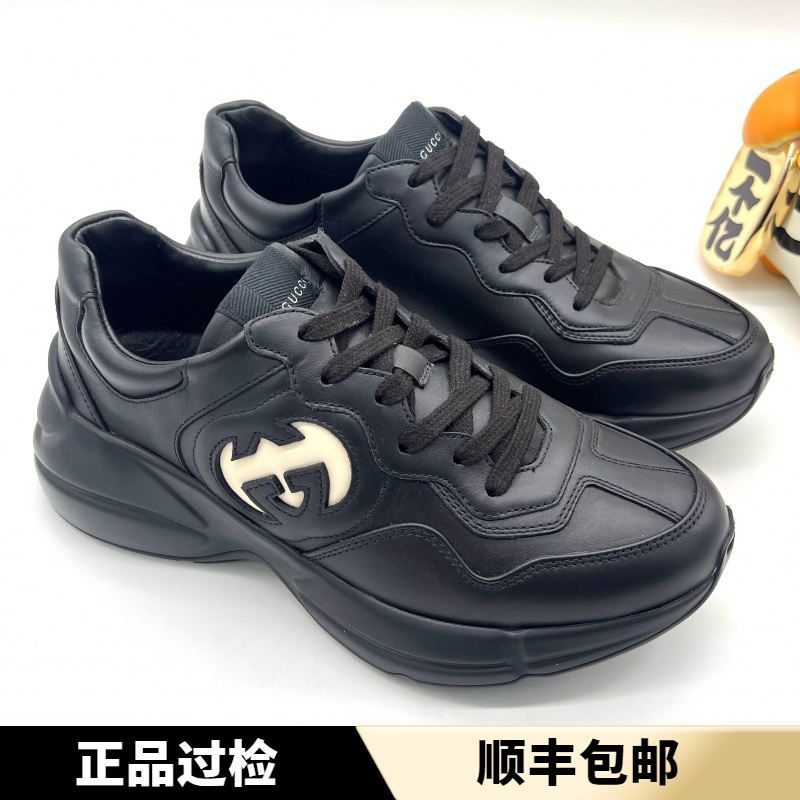 未使用 GUCCI/古驰 黑色皮面老爹鞋 双G互扣厚底时尚 男士 多尺码