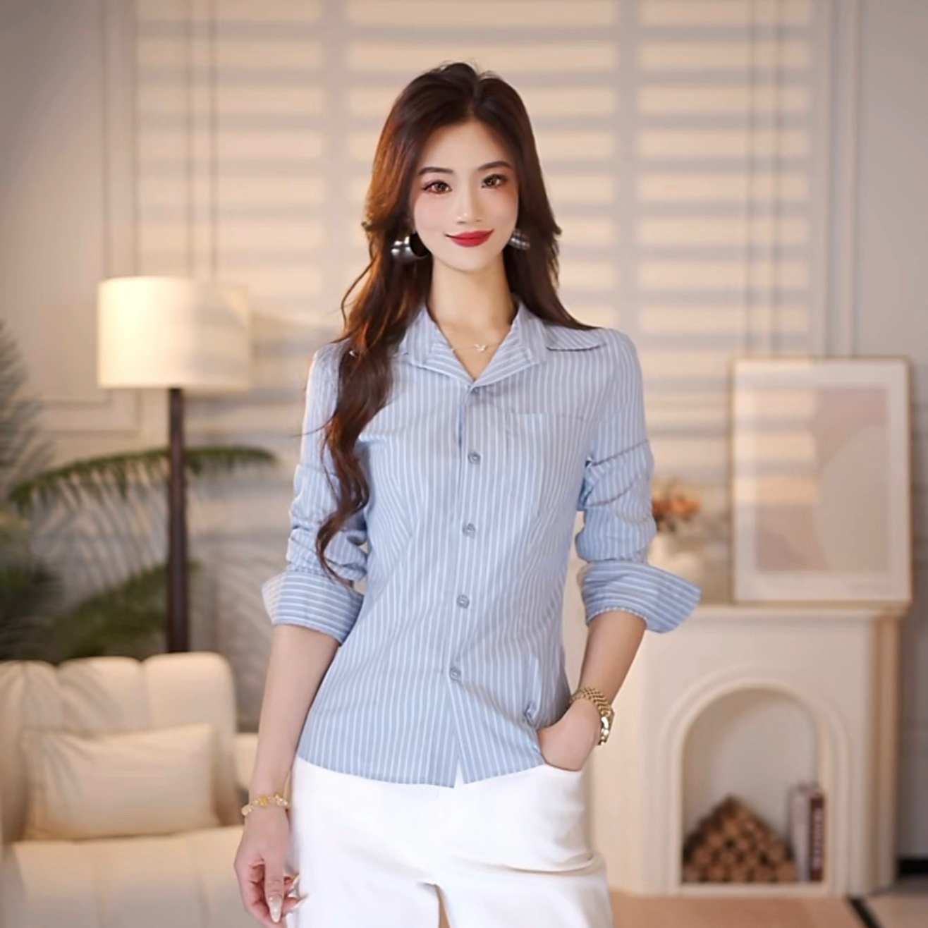 AMASS/阿玛施新款气质长袖显瘦时尚休闲百搭修身简约衬衫 530022