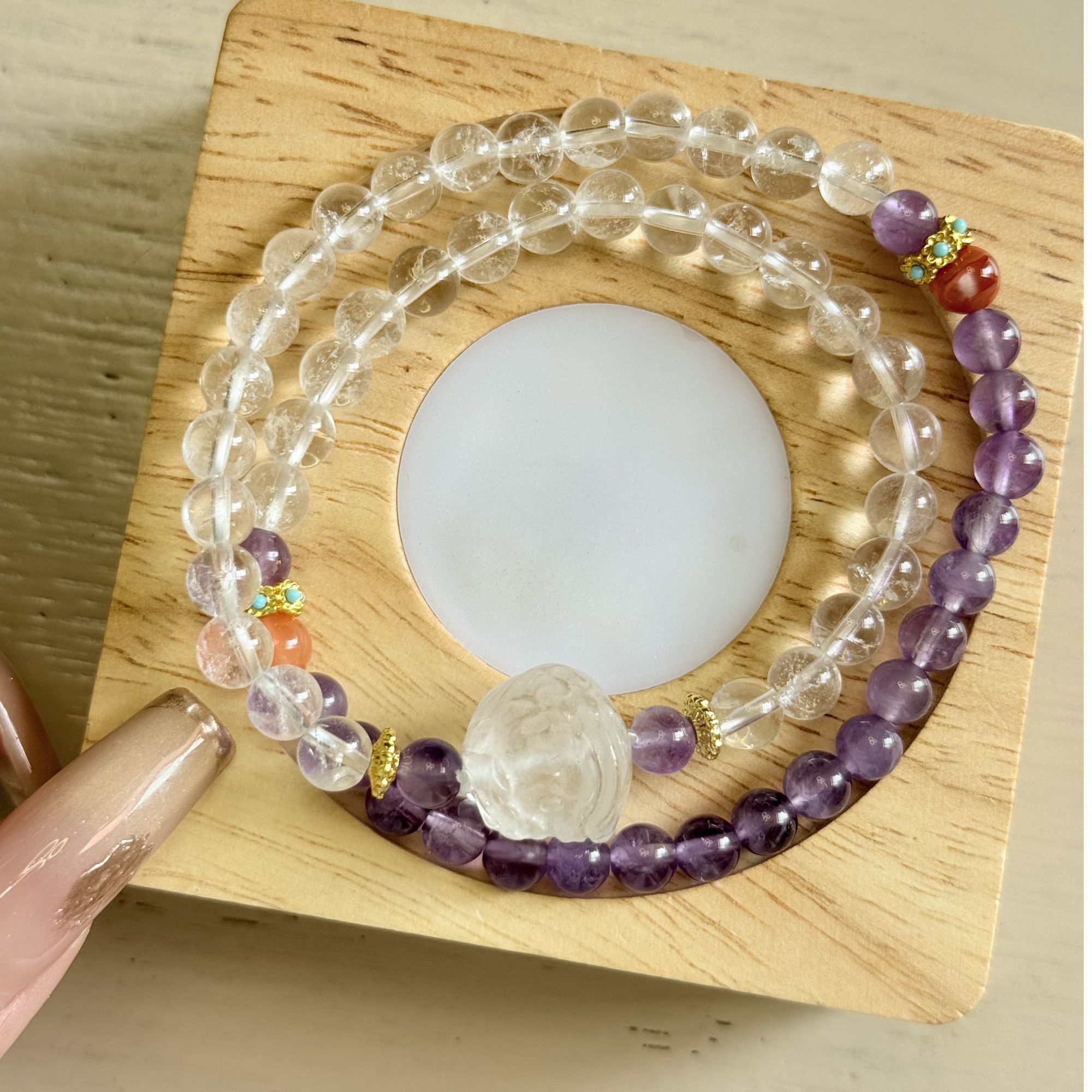 【素霓绛】紫气东来天然紫水晶白水晶南红手串送女友闺蜜